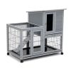 Detachable Rabbit Hutch with Removable Tray and Rolling Casters, Gray+White