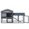 PawHut 58" Rabbit Hutch, Wooden Bunny Hutch, Guinea Pig Cage, Small Animal Enclosure with Run Area, Removable Tray, Asphalt Roof